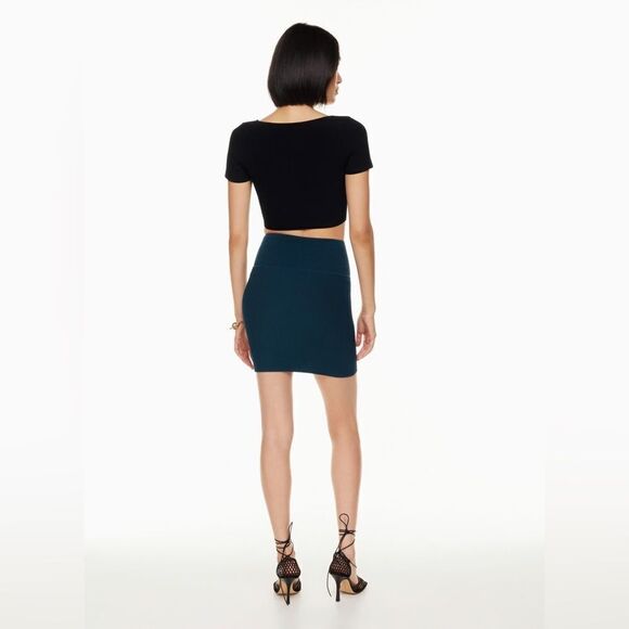 🏷️ NWT Babaton | Sculpt Ribbed Knit Pencil Mini Skirt | Herbage Green - Picture 6 of 9